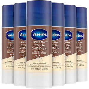Vaseline Cocoa Shimmer Jelly Stick Highlighter &amp; Luminizer Cocoa Butter Body Shimmer Stick, Lotion, Travel Size, for Glowing Skin, 1.4 Oz Ea (Pack of 6)