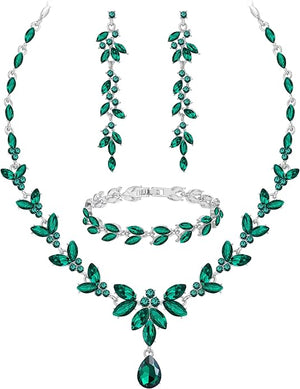 Wedding Jewelry Sets for Bride Bridesmaid Bridal Jewelry Set for Women Wedding Crystal Necklace Earrings Bracelet Set for Party Prom Jewelry