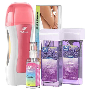 Roll on Wax Kit Roll on Waxing Kit for Hair Removal Sensitive Skin Unisex Waxing Kit for Women Wax Roller Kit for All Skin Types with 2 Lavender Cartridges &amp 50 Pcs Strips