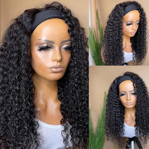 Headband Wig Human Hair Deep Wave 12 Inch Curly Headband Half Wigs for Black Women 12A Brazilian Human Hair Wigs Glueless None Lace Front Wig Natural Color