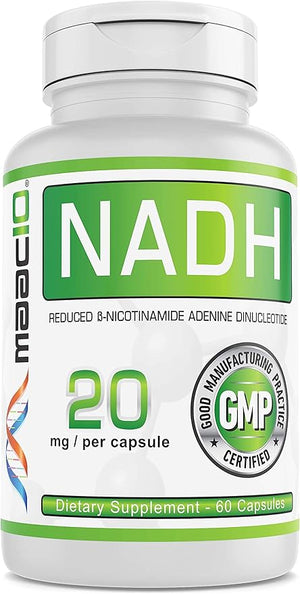 MAAC10 NADH Supplement 20mg Each 60 Capsules for Energy Fatigue Mental Focus &amp NAD+ Longevity Support | Pharmaceutical Grade 99% Pure NADH