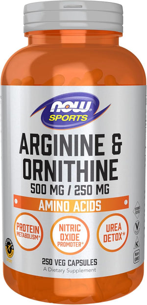 NOW Foods Sports Nutrition Arginine &amp Ornithine 500/250 mg Amino Acids 250 Veg Capsules