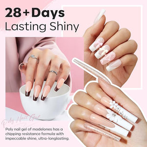 Modelones Poly Nail Gel Kit 6 Colors Poly Extension Gel Clear Pink White with 48W U V/LED Lamp 3D Nail Charms Builder Slip Solution Complete Toe Manicure Supplies Tools for Starter