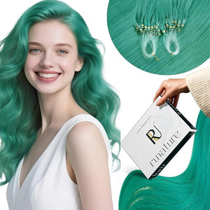 RUNATURE Microlink Hair Extensions Human Hair Colorful Teal Micro Bead Hair extensions Real Human Hair Cold Fusion Micro Loop Hair Extensions Straight Human Hair Remy Long 22 Inch 25g 25s
