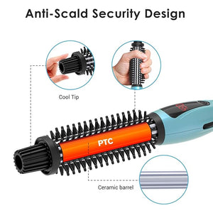 Phoebe Curling Iron Brush Anti-Scald Bristles Instant Heat Up Dual Voltage Ceramic Tourmaline Ionic Hair Curling Wand for All Hair Types (1 Inch)