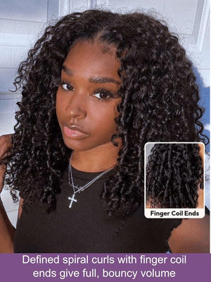 YIROO Burmese Bye Bye Knots Curly Wig Human Hair with Finger Coil EndsGlueless Wig Human Hair Pre Plucked Pre Cut 7x5 Lace Front Wig Pre Bleached Wear and Go Beginner Friendly 150% Density 20Inch
