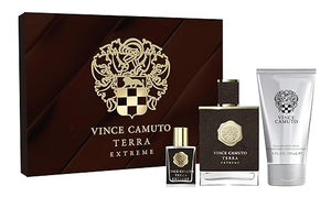 Vince Camuto Terra Extreme 3 PC Men's Gift Set Warm Woody Oriental Fragrance Christmas Gift for Him Includes Eau de Toilette 3.4 Fl Oz + Travel Size Mini 0.5 Fl Oz + 5 Fl Oz Hair &amp Body Wash