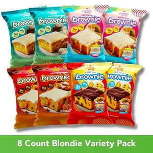 Prime Bites Protein Brownies Variety Pack Blondies - High Protein (19g) Collagen &amp Whey Protein Low Sugar - 8 Count Snack &amp Gift Box
