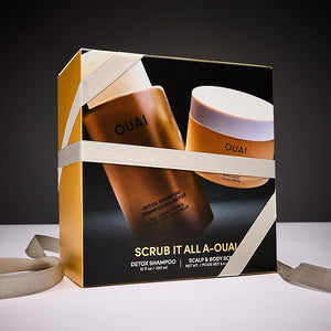 OUAI Scrub It All A-OUAI Holiday Hair Care Kit - Clarifying Shampoo &amp Exfoliating Body Scrub Duo - Hair Care Set with Detox Shampoo &amp Travel Size Body Scrub (2 Count)