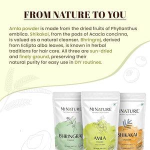 Mi Nature Hair Thickness Combo | 300g (100g x 3) with Applicator | Bhringraj Shikakai &amp Amla | Herbal Hair Care | Plant-Based Formula for Fuller-Looking Hair