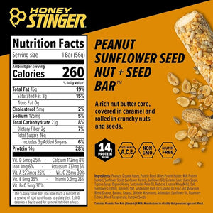 Honey Stinger Nut + Seed Bar Peanut Sunflower Seed Protein Packed Food for Exercise Endurance Performance and Recovery Sports Nutrition Snack Bar for Home &amp Gym Post Workout Box of 12