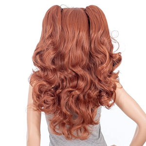 SWACC Long Curly Double Claw Clip on Ponytail Wig Synthetic Pastel Colorful Cosplay Daily Party Wig for Women with Wig Cap (Dark Copper Red)