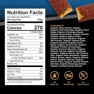 Linear Protein Bar Chocolate Peanut Butter Caramel Flavor 20 Grams Whey Protein Clean and Natural with All Organic Ingredients No Seed Oils High Fiber Gluten Free Healthy Snacks 12 Pack