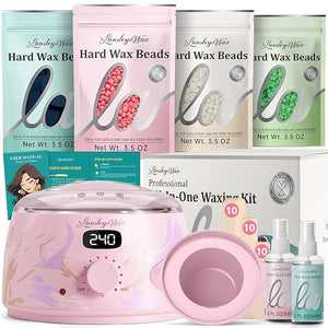 LANSLEYWAX Digital Waxing Kit for Women Men - Water Pink Waxing Machine with 39 Accessories - Hard Wax Kit for Arm Leg Brazilian Bikini Face Sensitive Skin Wax Warmer Hair Removal for Home/Salon Use