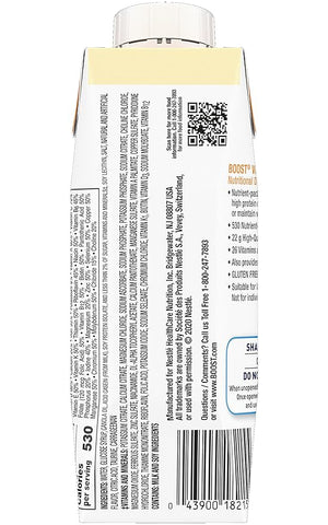 Boost Very High Calorie Nutritional Drink, Very Vanilla, 8 Ounce Box, Pack of 27