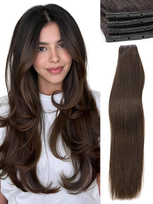 WIGNEE Double Invisible OVO Human Hair Extensions 100% Remy Hair Weft 22 Inch Brown Hair Extensions Real Human Hair 2 PCS Glueless Genius Weft Micro Bead Real Human Hair Extensions for Women (2)