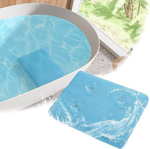 MABOZOO Bath Cushion for Tub with Powerful 4 Non-Slip Suction CupsQuick Dry Mesh Bathtub MatSpa Pillow Bath Accessories for Adults Indoor Outdoor (Blue)
