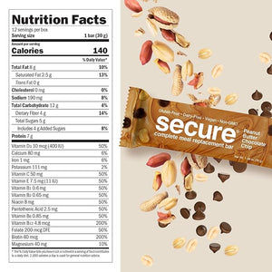 ANDREW LESSMAN Secure Complete Meal Replacement Bars - Peanut Butter Chocolate Chip - 36 ct box - 7g Protein Bars. 11 Vitamins plus Inulin Fiber. Low Calorie. Gluten and Dairy-Free Vegan Non-GMO