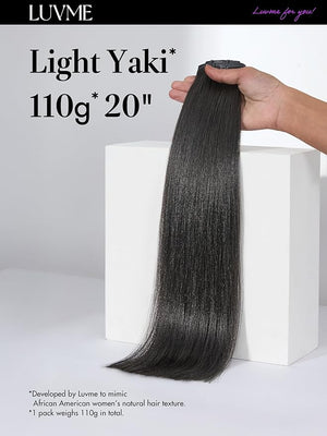 LUVME Yaki Straight Seamless 110g 7Pcs Clip in Hair Extensions Full Max with 16inch Remy Human Hair Extensions Natural Black 100% Real Soft Hair