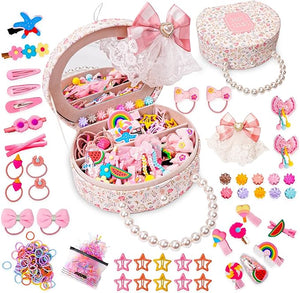 Hair Accessories for Girls Hair Clips Including Jewelry Box Hair Stuff Hair Barrettes Hair Ties Hair Bows Teen Girl Gift Toys for Girls Age 3-12
