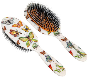 Rock &amp Ruddle Natural Mixed Bristle Hair Brush for Women and Kids (Large 21 cm) - Perfect for Wet or Dry Hair Detangling Smoothing Blowdrying - Designed &amp Made in UK - Beautiful Butterflies