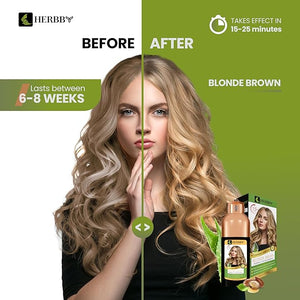 HERBBY Hair Color Shampoo for Gray Hair Coverage&amp;Color Transform with 9 Herbal Extracts ?Long Lasting(6-8 Weeks),Shiny,Evenly Colored,Instant Hair Dye Shampoo&amp;Conditioner, 500 Ml (BLONDE BROWN