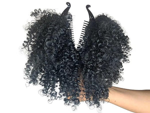 Generic Afro Banana Clip | Short Kinky Curly Afro Ponytail Synthetic Hair Puffs - Natural ponytails for black women - Ponytail, African American Hair Piece Wig (Black-1B)