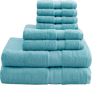 Madison Park 800GSM Bathroom Towel Set of 8 100% Cotton Bath Towel Set for Bathroom Luxurious Highly Absorbent 2 Bath Towels 2 Hand Towels 4 Washcloths Quick Dry Spa Quality Aqua