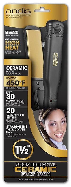 Andis 1.5-Inch High Heat Ceramic Hair Flattening Iron Black (67770)