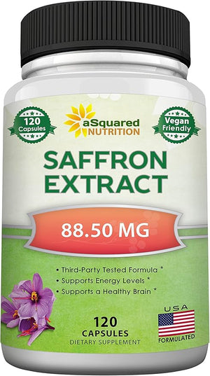 aSquared Nutrition Saffron Supplements - 120 Capsules - Saffron Extract Supplement Pills - Pure Saffron Alternative to Powder Tea Threads &amp Gummies