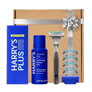 HARRY'S PLUS: Shaving Kit for Men ? Gift Box with Premium Handle, 5 Razor Blade Cartridges, 2 oz Foaming Shave Gel &amp; Travel Cover, Advanced Pivoting System ? Onyx