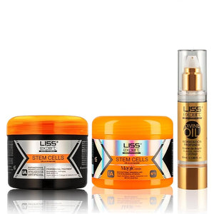 Liss Expert Stem Cells Smoothing Treatment 8.45 oz (ONE shoulder length app) and Magic AI Mask 8.45 oz Set Hyaluronic Acid Collagen Argan Oil Keratin and Stem Cells for after care SET (3 8.45)