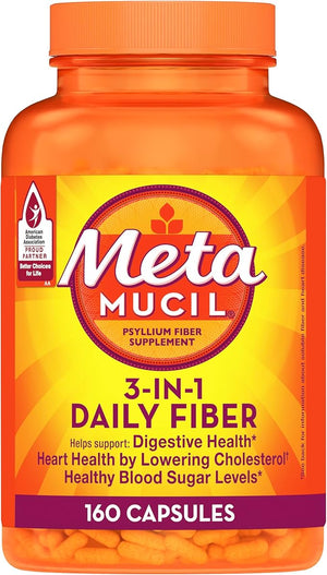 Metamucil, Psyllium Husk Capsules, 160 Capsules, 3-in-1 Fiber Supplement, Daily Psyllium Husk Fiber Capsules Help Support Digestive Health by Promoting Regularity*, Help Supplement Daily Fiber Intake