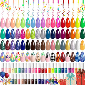 Beetles Gel Liner Nail Art Polish Set 50 Colors Reflective Gold Glitter Green Pink Red Blue Silver Gel Nail Polish Soak Off UV Built Thin Brush in Bottle Nails Design Rainbow Gift for Women
