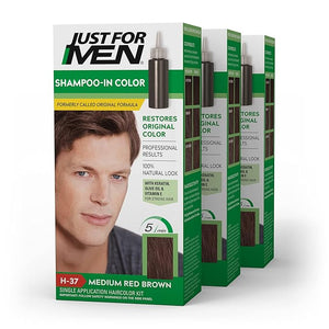 Just For Men Shampoo-In Color (Formerly Original Formula) Mens Hair Color with Keratin and Vitamin E for Stronger Hair - Medium Red Brown H-37 Pack of 3