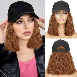 HANYUDIE Hat Wig for Women Wig Cap with Curly Hair Extensions Hat with Hair Wave Adjustable Baseball Cap Wigs