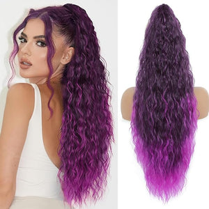 Claw Clip in Ponytail Extension 30 Inch Long Wave Curly Pony Tail Hair Extensions for Women fluffy Natural Looking Synthetic Hairpiece for Daily Use(Omber Purple, 30Inch)