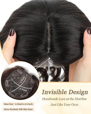 PANEWAY Hair Topper 16 Inch Synthetic Wavy Hair Piece for Women, Clip in Top Hair Extensions, Natural Black Root to Chocolate Brown Ombre Wiglet for Volume &amp; Coverage