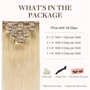 GOO GOO Clip in Hair Extensions Real Human Hair Remy Human Hair Extensions Clip ins for Women Natural Human Hair 22inch 120g 7Pcs #R7/60F