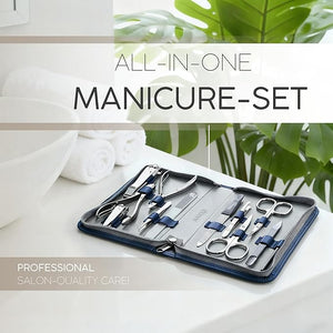 Manicure Set Women and Men ? 12-Piece Professional Grooming Kit with Premium Tools Genuine Leather Case and exclusive Glass Nail File for Hand &amp Foot Care German Quality