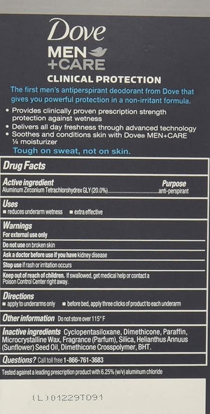 Dove Men+Care Deodorant 96H Clinical Protection Antiperspirant Clean Comfort 4-Pack ? Prescription Strength Wetness Protection with ¨ù Moisturizers 1.7 Oz Ea