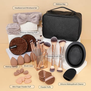 MAGEFY Makeup Brushes 37 Pcs Makeup Kit Multi-functional Makeup Tool Set with Double-End Powder Blush Eyeshadows Brush Make up Brushes Set BagChampagne