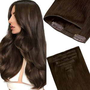 GOO GOO Invisi Edge Clip in Hair Extensions 24inch 220g 9Pcs Injected Seamless PU Clip in Hair Extensions Virgin Real Human Hair #4A Chocolate Brown