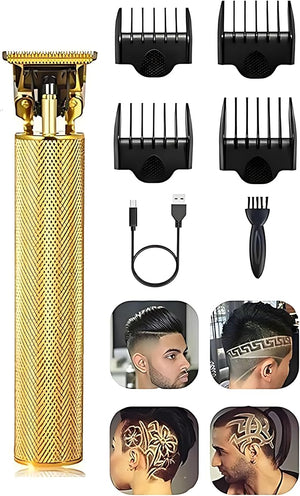 Professional Hair Clippers For Men Electric Haircut Kit Hair Trimmer Grooming Waterproof Rechargeable Close Cutting T Blade Trimmer Usb Rechargeable Clippers For Hair Cutting With Guide (Gold)