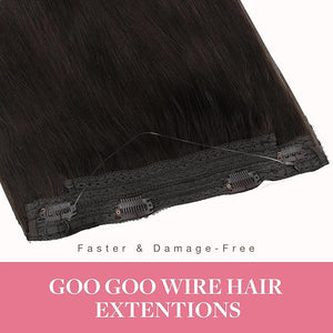 GOO GOO Wire Hair Extensions Human Hair, 2A Light Brown Natural 14inch 75g, Invisible Wire Hair Extensions with Transparent, Seamless Fish Line Hairpiece