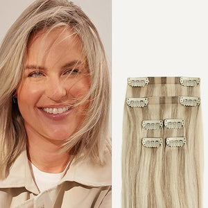 Luxy 100% Remy Human Hair Extensions for Thin Hair Thinning Hair Fill-Ins ? 6 Seamless Wefts Multi-Dimensional Color Blend - Natural-Looking Volume &amp Coverage 80 grams 16 Dimensional Beige Blonde