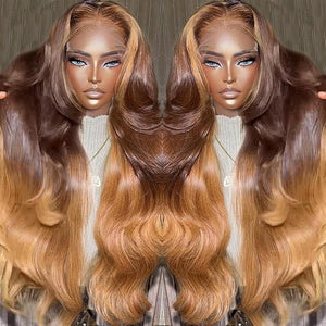 MEGOOD 13x6 Honey Blonde Wig Human Hair Pre Plucked 250% Density 13x6 HD Transparent Body Wave Lace Front Wigs Human Hair 4/27 Colored Ombre Lace Front Wig Human Hair Brazilain Virgin 26Inch