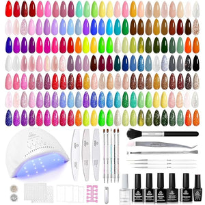 Beetles Gel Nail Polish Kit with U V Light, 100 Colors Gel Polish 133 Pcs Nail Stuff Kit for All Seasons with Base and Matte&amp;Glossy Top Coat Infinite Inspirations Soak Off Gifts for Women Girls Te