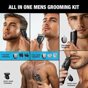 SUPRENT Beard Trimmers for Men - All-in-One Mens Grooming Kits with 40 Precision DialsWaterproof Adjustable Trimmers for Hair Beard Face Nose &amp Body USB-C Rechargeable 3.5H Running Time (Bla