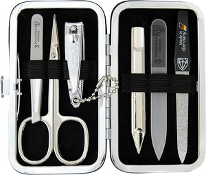3 Swords Germany - Brand Quality 6 Piece Manicure Pedicure Grooming kit Set - Scissors, Metal and Glass Nail File, Clipper, Tweezers with Synthetic Leather case - Snake